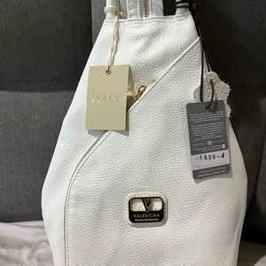 Winter White Italian Pebbled Leather Valentina Backpack/Shoulder Bag